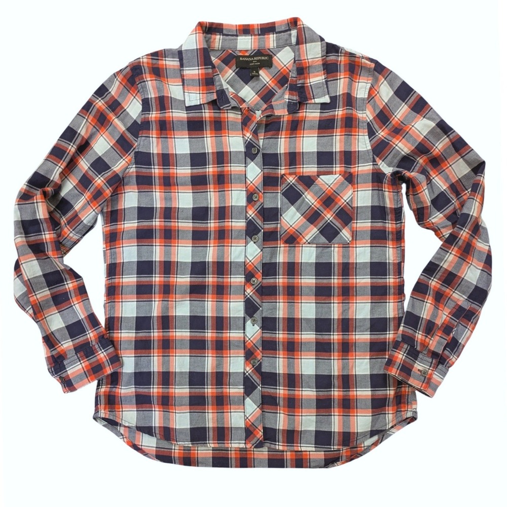 Banana Republic Women's Plaid Cotton Soft Wash Button Down Shirt Small Cabincore